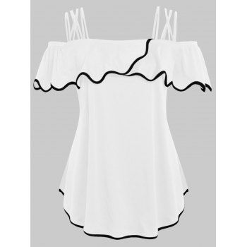 

Plus Size Contrast Binding Spaghetti Strap T Shirt, Milk white