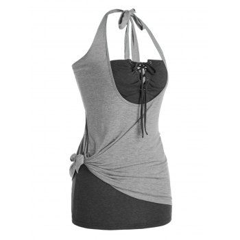 

Plus Size Halter Knotted Top and Lace Up Strapless Top Set, Light slate gray