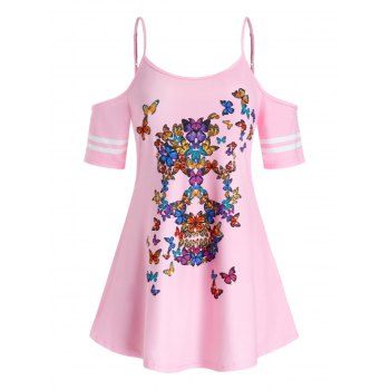 

Plus Size Butterfly Open Shoulder Tunic Tee, Pink