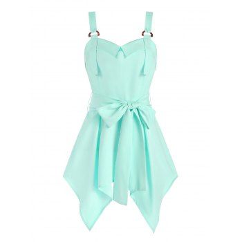

Bowknot Belted Handkerchief High Waisted Flare Tank Top, Light aquamarine