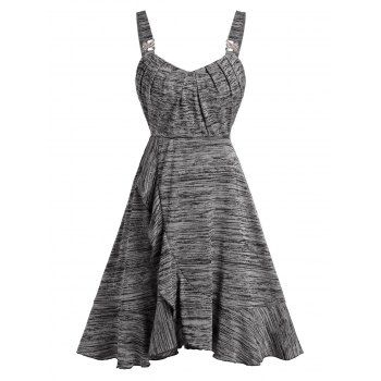 

Space Dye Buckled Ruffled Mini Cami Dress, Dark gray