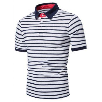 

Turn Down Collar Striped Print T-shirt, White