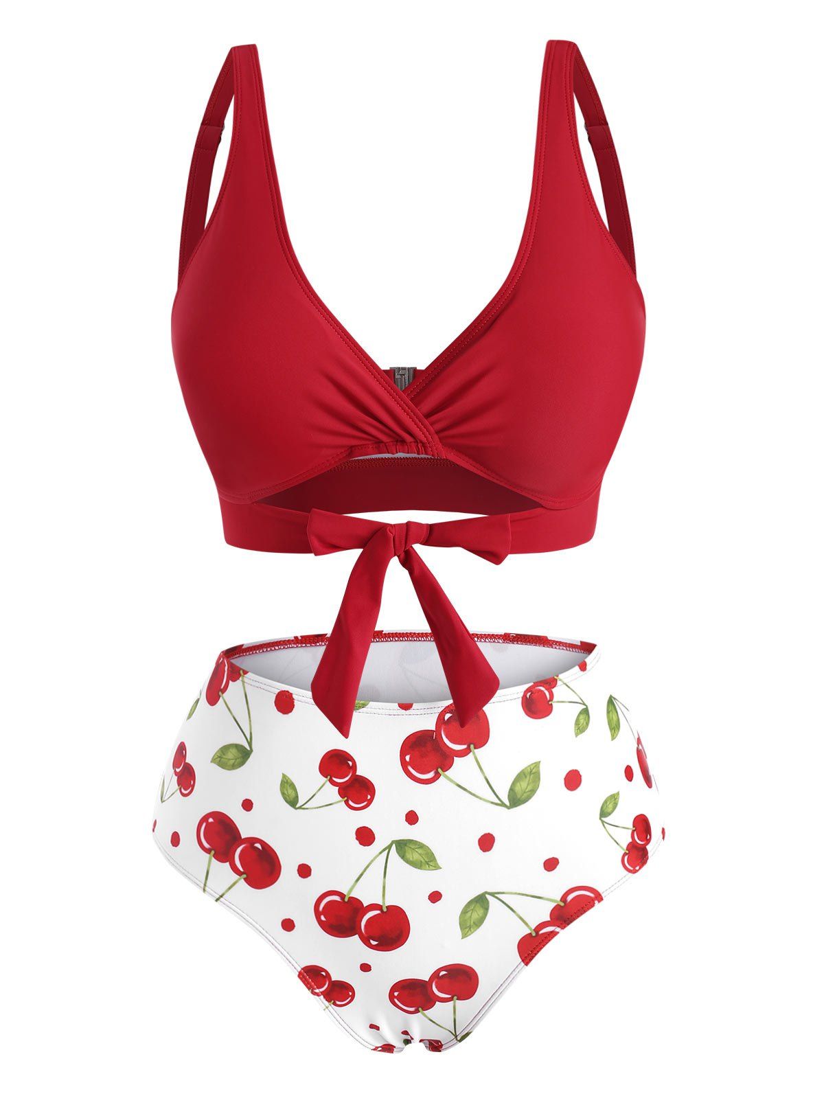 Knot Cherry Print Bikini Swimwear - LAVA RED 2XL