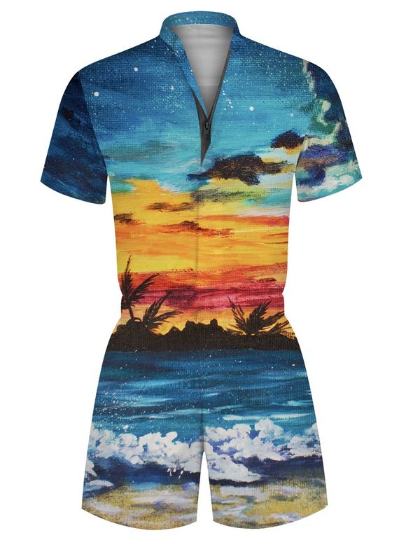 Barboteuse Décontractée Paysage Graphique Imprimé - Bleu Koi 2XL