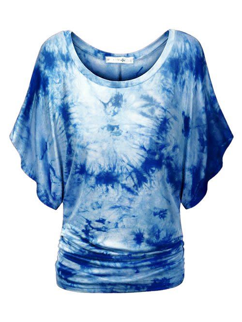 T-shirt Teinté à Manches Chauves-Souris Grande Taille à Volants - Bleu 5X