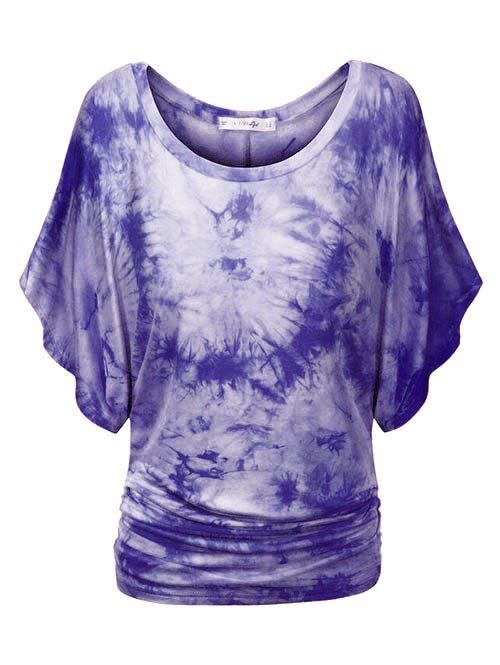 

Tie Dye Ruched Batwing Sleeve Plus Size Top, Light purple