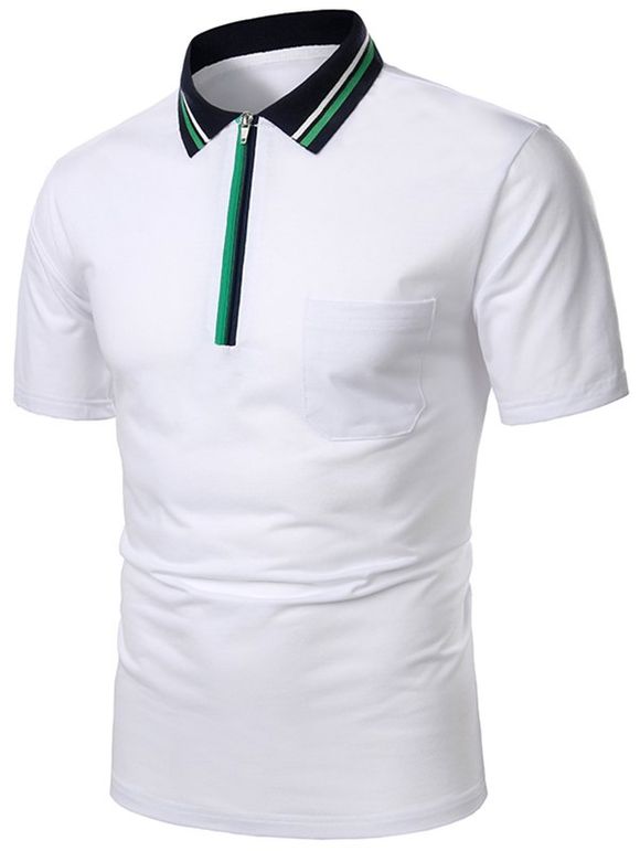 T-shirt Rayé Demi-Zip à Col Relevé avec Poche - Blanc S
