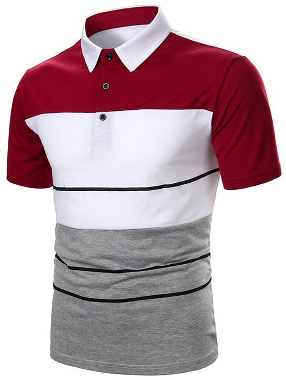 T-shirt Contrasté avec Bouton Unique - Rouge 2XL