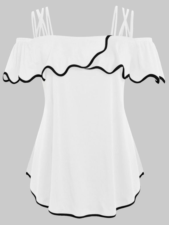 T-shirt Contrasté à Bretelle Fine de Grande Taille - Blanc Lait 4X