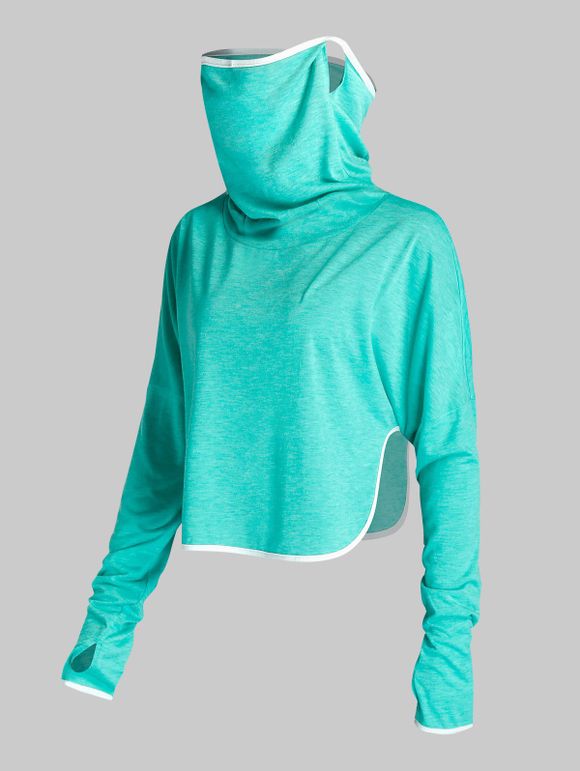 T-shirt Fendu Protection de Visage avec Trou Pouce Grande Taille - Turquoise Moyenne 2X