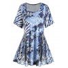 Plus Size Embroidered Tie Dye T Shirt - MIDNIGHT BLUE 1X