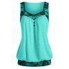 Débardeur Boutonné en Dentelle Insérée - Bleu Vert 3XL