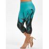 Legging Court Pieuvre et Galaxie Imprimées de Grande Taille - Bleu Vert Ara 2X
