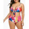 Maillot de Bain Bikini Teinté Noué en Avant de Grande Taille - multicolor A L