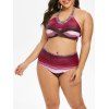 Ensemble de Bikini Rayé Tordu en Avant de Grande Taille - Rouge Saint Valentin 3X