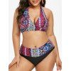 Maillot de Bain Bikini Tribal Imprimé de Grande Taille à Coupe Basse - Noir 5X