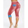 Plus Size American Flag Print Cropped 3D Jeggings - CHESTNUT RED 5X