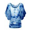 T-shirt Teinté à Manches Chauves-Souris Grande Taille à Volants - Bleu 5X