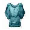 T-shirt Teinté à Manches Chauves-Souris Grande Taille à Volants - Bleu Verdâtre 1X