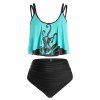 Ensemble de Tankini Rembourré Pieuvre Imprimée à Bretelle de Grande Taille - Aigue Marine Légère L
