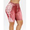 Short en Faux Denim Tribal Imprimé de Grande Taille - Rouge Haricot 2X