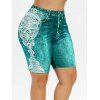 Short en Faux Denim Tribal Imprimé de Grande Taille - Bleu Vert Ara 4X