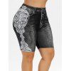 Short en Faux Denim Tribal Imprimé de Grande Taille - Noir 1X