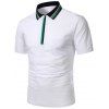 T-shirt Rayé Demi-Zip à Col Relevé avec Poche - Blanc 2XL