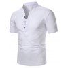 T-shirt Simple Manches Courtes à Demi-Bouton à Col Debout - Blanc 2XL