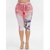 Plus Size American Flag Butterfly Print Jeggings - CHESTNUT RED 5X