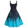Robe Mi-Longue Ligne A Pieuvre Imprimée de Grande Taille - Turquoise Moyenne 1X