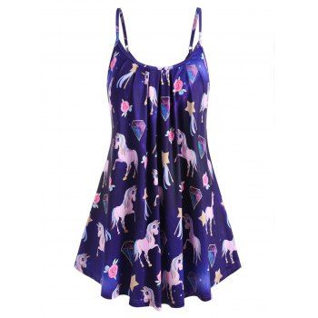 

Funny Unicorn Floral Longline Plus Size Cami Top, Dull purple