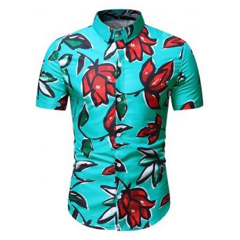 

Flower Print Button Beach Shirt, Turquoise