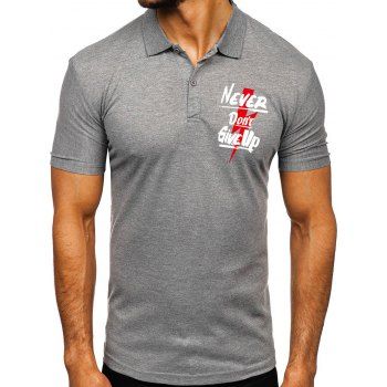 

Lightning Slogan Print Turn Down Collar T-shirt, Light gray
