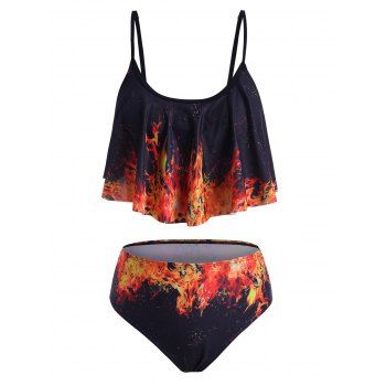 Image of Flame Print Flounce Tankini Swimwear