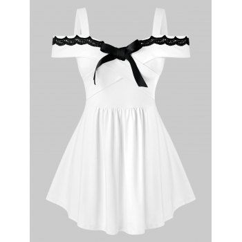 

Plus Size Bowknot Cold Shoulder Tunic T Shirt, White