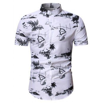 

Palm Tree Dolphin Print Beach Shirt, White