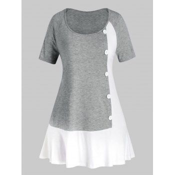 

Plus Size Two Tone Mock Button T Shirt, Gray cloud