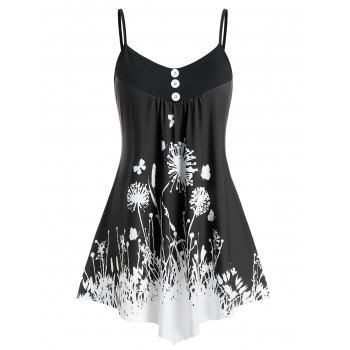 

Plus Size Printed Asymmetric Cami Top, Black