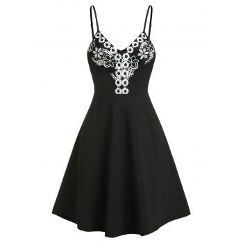 

Floral Embroidery Mini Cami Dress, Black