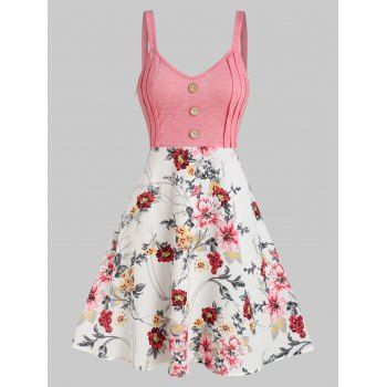 

Floral Print Mock Button Mini Cami Dress, Pink rose