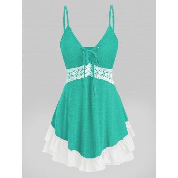 

Plus Size Lace Up Crochet Flounce Tank Top, Medium turquoise