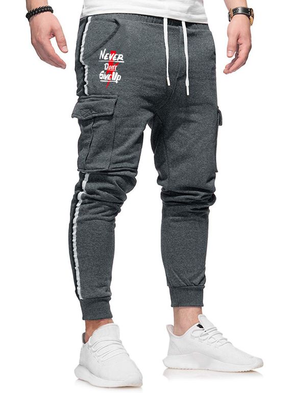 Pantalon de Jogging Slogan et Foudre Imprimés Rayé - Gris Foncé XL