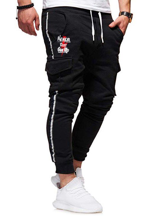 Pantalon de Jogging Slogan et Foudre Imprimés Rayé - Noir XL