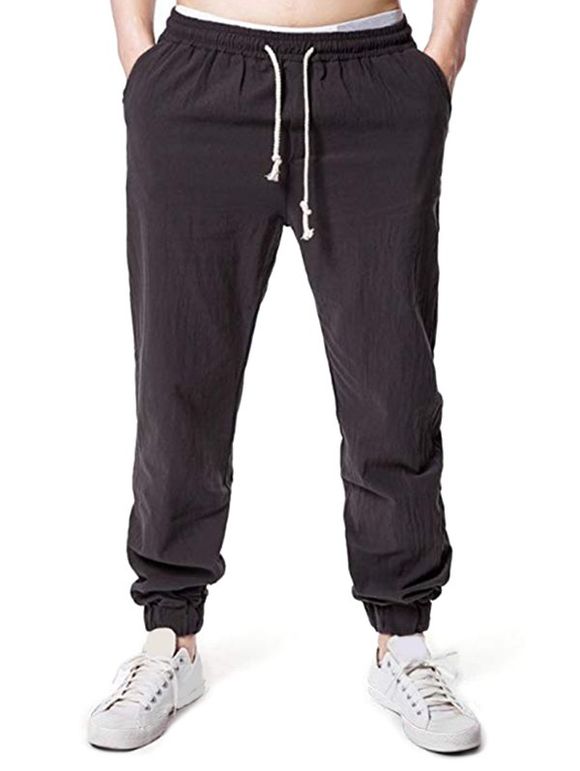 Pantalon de Jogging Décontracté en Couleur Unie à Cordon - Noir XL
