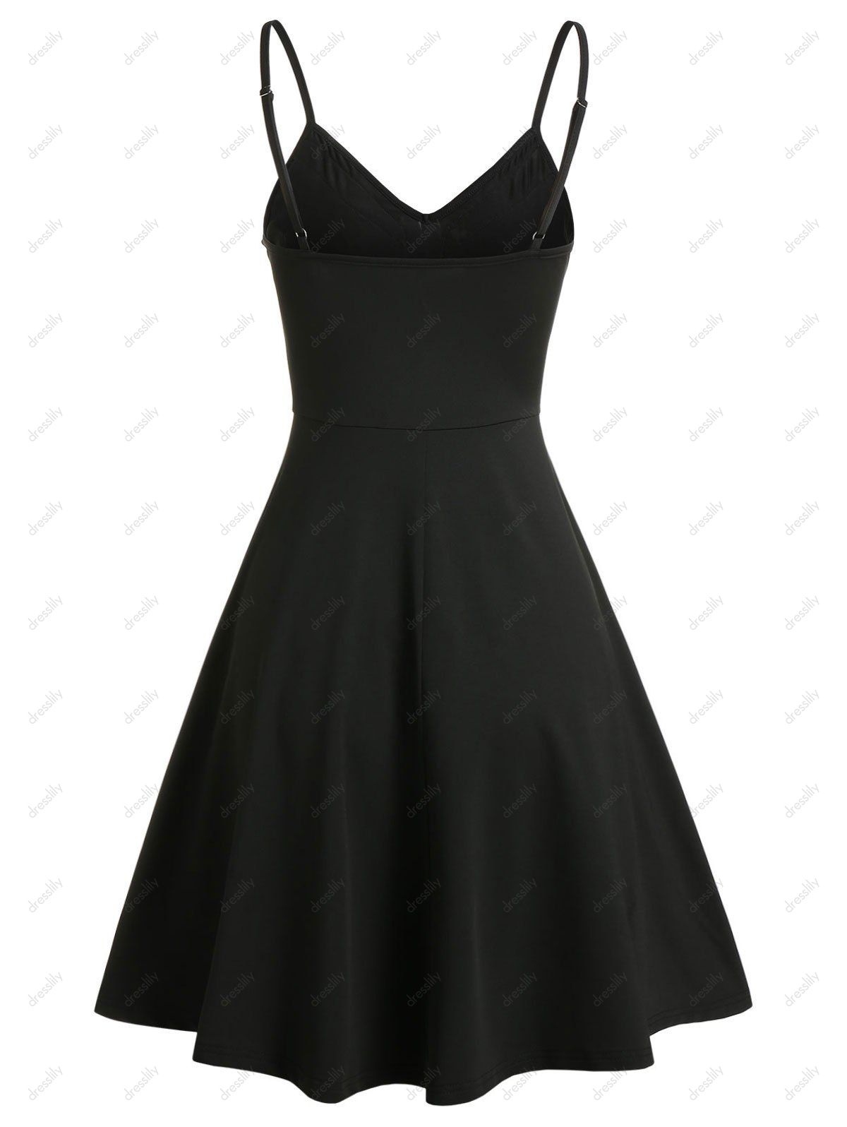 Mini Robe à Bretelles à Broderie Florale - Noir M