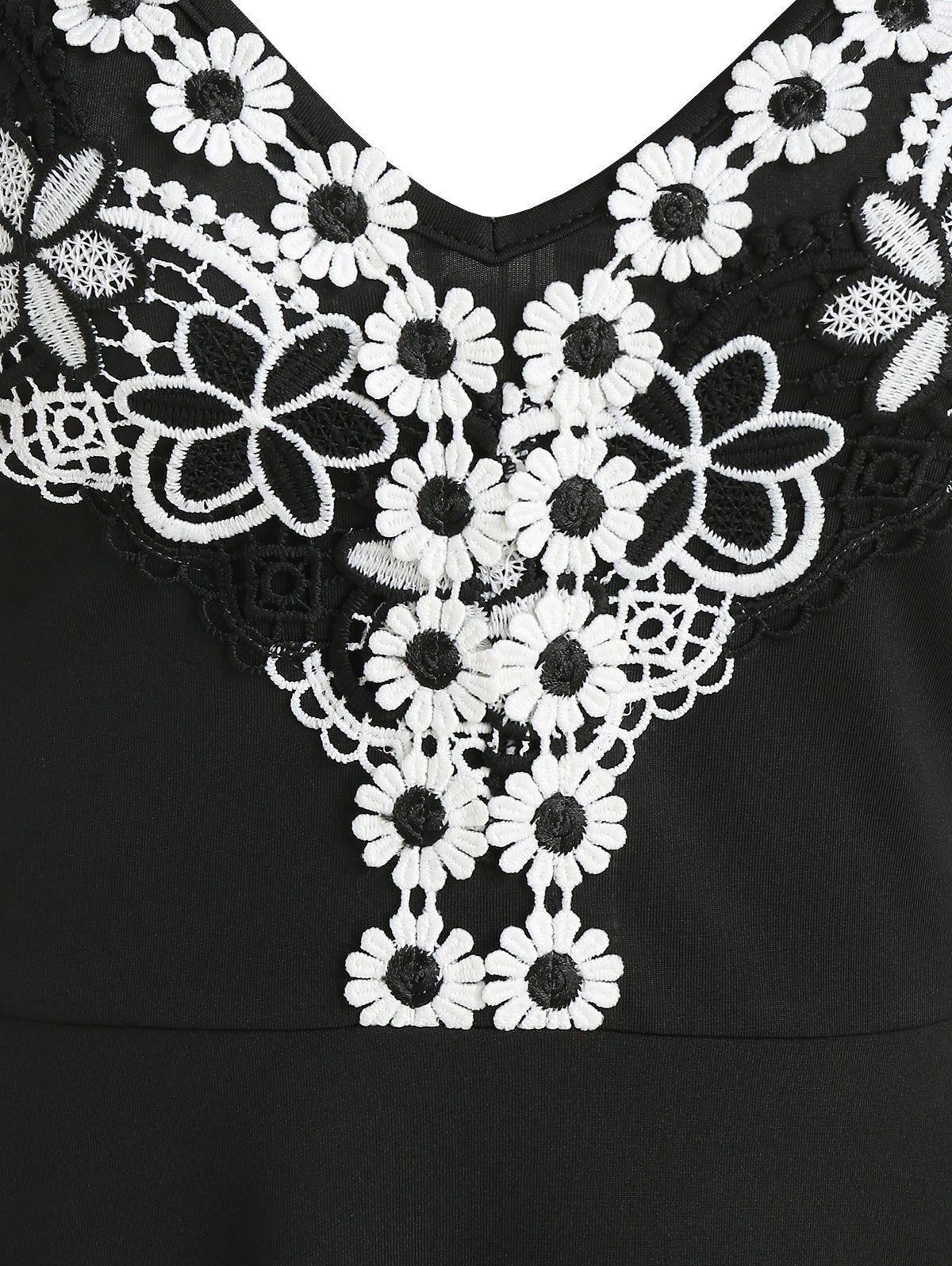 Mini Robe à Bretelles à Broderie Florale - Noir M