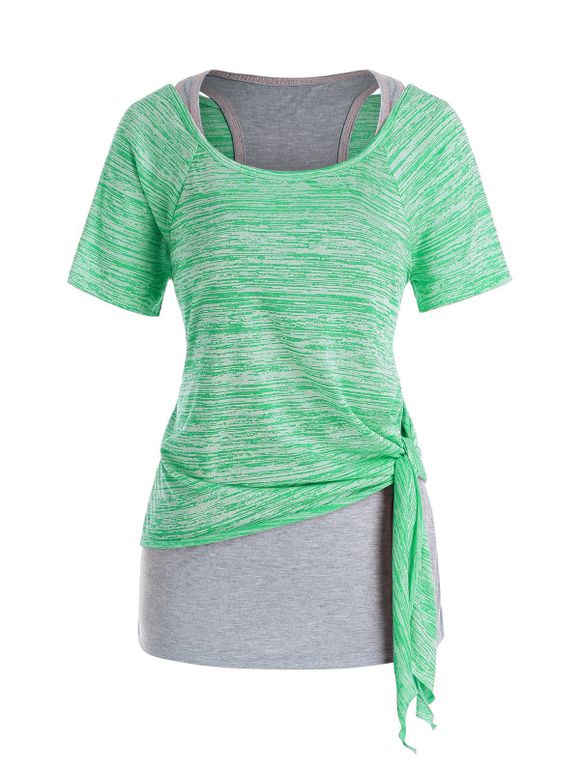 Ensemble de T-shirt Noué de Grande Taille et de Débardeur au Dos Nageur - Aigue Marine Légère 5X