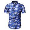 Chemise de Plage Arbre de Palmier Imprimé à Manches Courtes - Bleu Océan 2XL