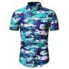 Chemise de Plage Arbre de Palmier Imprimé à Manches Courtes - Bleu Vert Ara 2XL